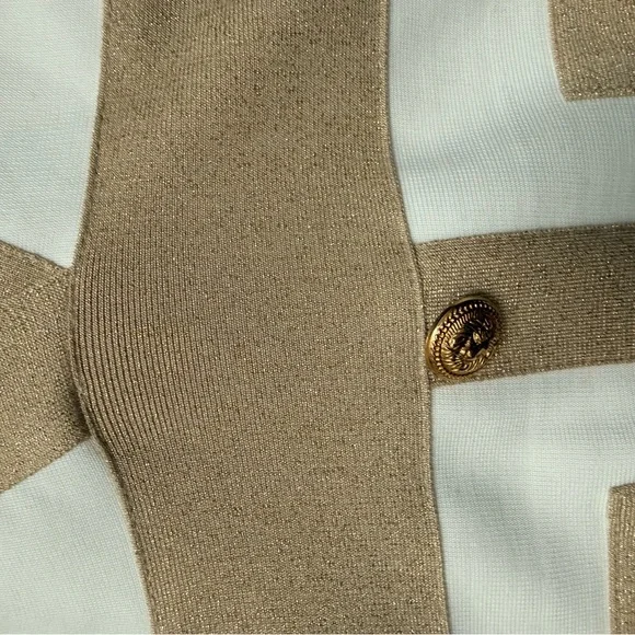 White and Gold V-Neck Long Sleeve Dress - Picture 7 of 7